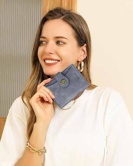 Blucoay Womens Wallet,RFID Blocking Wallet Women Soft Leather Bifold Small Wallets For Women Card Holder With Removable ID Window(greyblue)