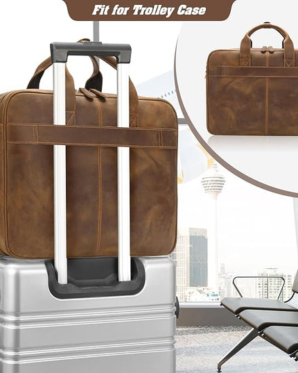 Jack&Chris Full Grain Leather Briefcase for Men, Business Messenger Bag Laptop Bag Attache Case, Fits 15.6 Inch Laptop