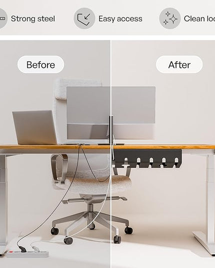 PAMO Cable Management Under Desk for Easy mounting Under-Table I Set of 2 - with 10X Cable Ties I Desk Organizer for Office/Home Office Table Thoughtful Cable Tray Holder
