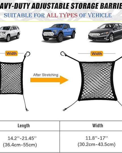 DYKESON Pet Barrier Dog Car Net Barrier with Auto Safety Mesh Organizer Baby Stretchable Storage Bag Universal for Cars, SUVs -Easy Install,Safer to Drive with Pets and Children, 2 Layer