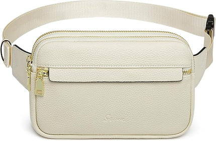 S-ZONE Fanny Packs for Women, Genuine Leather RFID Blocking Crossbody Bags Purses, Sling Waist Bag, Fashionable Chest Bag, Gifts Travel Running Adjustable Strap Men