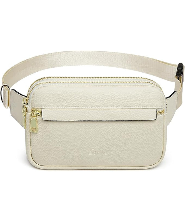 S-ZONE Fanny Packs for Women, Genuine Leather RFID Blocking Crossbody Bags Purses, Sling Waist Bag, Fashionable Chest Bag, Gifts Travel Running Adjustable Strap Men