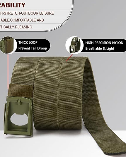 DOOPAI Stretch Canvas Belt for Men, Adjustable Elastic Holeless Web Belt for Casual, Golf, and Work, with Bottle Opener