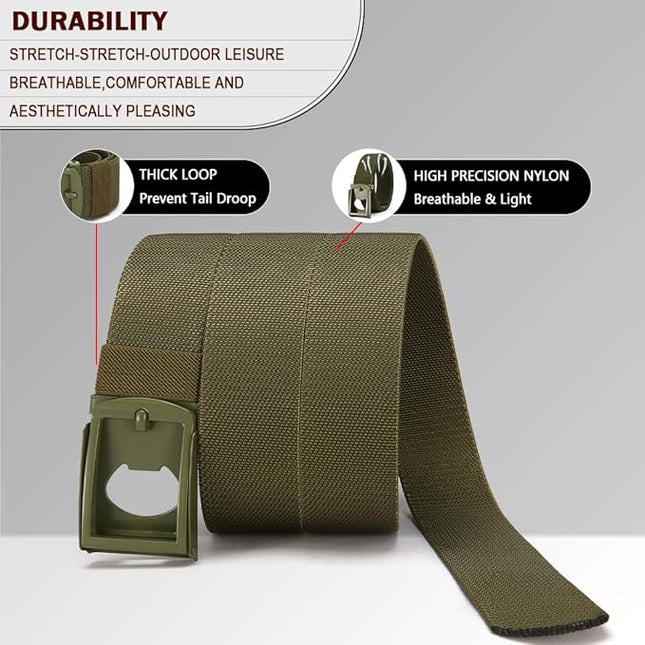 DOOPAI Stretch Canvas Belt for Men, Adjustable Elastic Holeless Web Belt for Casual, Golf, and Work, with Bottle Opener