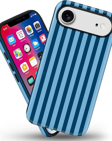 Magnetic for iPhone 17 Air Case Cute Stripes Phone Case, Shockproof Slim TPU and Hard PC Protective Phone Cover Compatible with MagSafe Designed for Women Girls, Lake Blue