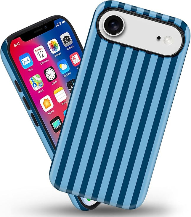 Magnetic for iPhone 17 Air Case Cute Stripes Phone Case, Shockproof Slim TPU and Hard PC Protective Phone Cover Compatible with MagSafe Designed for Women Girls, Lake Blue