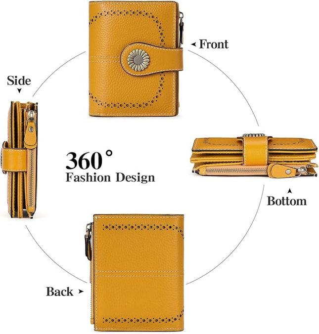 SENDEFN Small Womens Wallet Leather Bifold Card Holder RFID Blocking with Zipper Coin Pocket