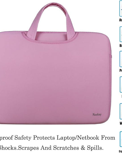 Naukay Laptop Case Bag,Slim Durable Briefcase Handle Bag/Notebook Computer Protective Sleeve/Multifunctional Carrying Case Compatible with 15-15.6 Inch MacBook Pro,Ultrabook Notebook Computer-(pink)