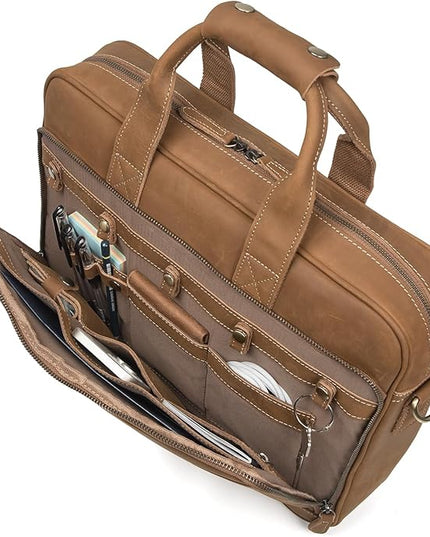Augus Leather Messenger Bag for Men Vintage Travel Backpack 17 inch laptop Briefcase Shoulder Bags