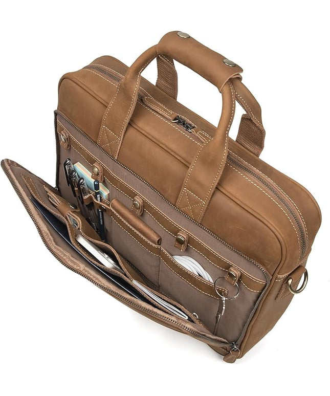 Augus Leather Messenger Bag for Men Vintage Travel Backpack 17 inch laptop Briefcase Shoulder Bags