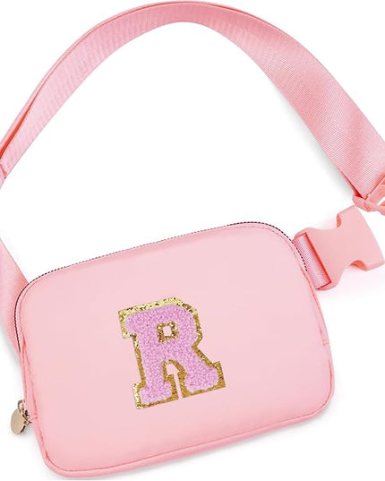 Uygafly Personalized Belt Bag for Women Girls - Fashion Mini Waist Packs with Adjustable Strap - Trendy Travel Fanny Pack Crossbody Bags with Initial Letter - Teen Gifts | Peach,R