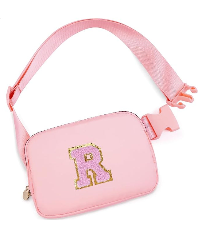 Uygafly Personalized Belt Bag for Women Girls - Fashion Mini Waist Packs with Adjustable Strap - Trendy Travel Fanny Pack Crossbody Bags with Initial Letter - Teen Gifts | Peach,R