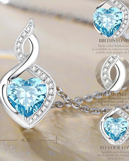 FANCIME 14K Solid White Gold Heart Birthstone Necklace with Diamond Pendent Birthday Gifts for Mom Women, Sterling Silver Chain 16" + 2" Extender