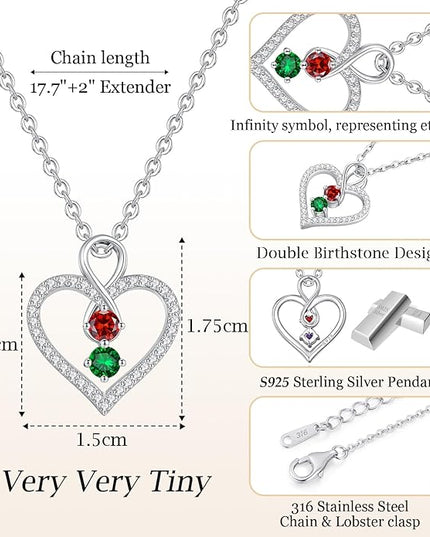 LOUISA SECRET Infinity Double Birthstone Necklace, 925 Sterling Silver Tiny Pendant Heart Necklace for Women Wife Her, Best Jewelry Gift Heart Jewelry Meaningful Gift for Valentine's Day, Christmas, Birthday Anniversary