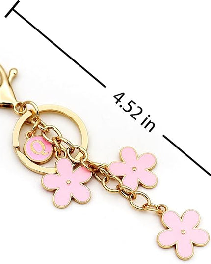Cute Initial Letter Keyring for Women Girls Nice Flower Keychains for Handbag Backpack