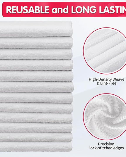 FIXSMITH White Microfiber Cleaning Cloth -Pack of 24, Highly Absorbent Cleaning Rags, 16"X12" All Purpose Cleaning Towels for Housekeeping, Kitchen, Car, Lint Free and Reusable Microfiber Towels