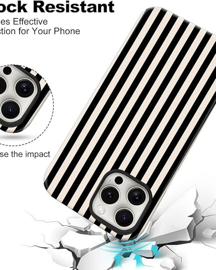 Magnetic for iPhone 16 Case Cute Stripes Phone Case, Shockproof Slim TPU and Hard PC Protective Phone Cover Compatible with MagSafe Designed for Women Girls, Black and White