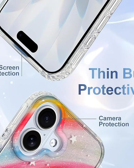 Cute Case for iPhone 17 Case for Women Girls [Compatible with Magsafe] Aesthetic Girly Trendy Glitter Sparkly Bling Magnetic Protective Phone Cover, Rainbow