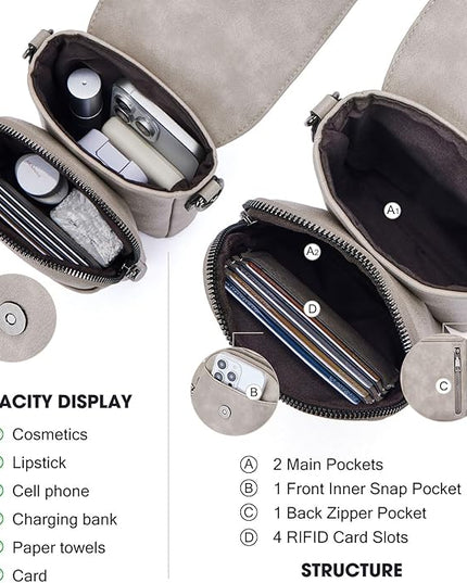 POIUGOYA Small Crossbody Bags for Women Trendy,Leather Triple Compartment Cell Phone Crossbody Wallet Purses with Card Slots
