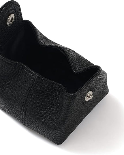 Cockatoo Genuine Leather Coin Pouch Change Holder, Mini Snap Pocket Wallet for Men Women (Black, Large)