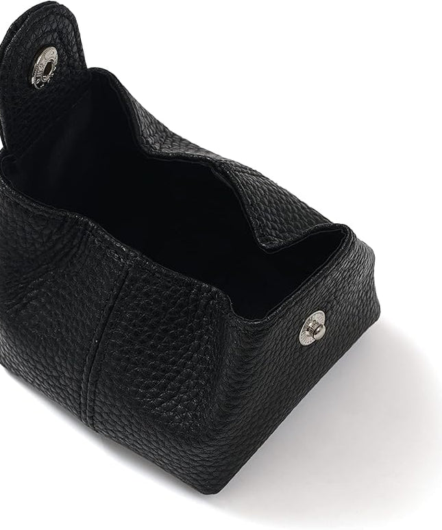 Cockatoo Genuine Leather Coin Pouch Change Holder, Mini Snap Pocket Wallet for Men Women (Black, Large)