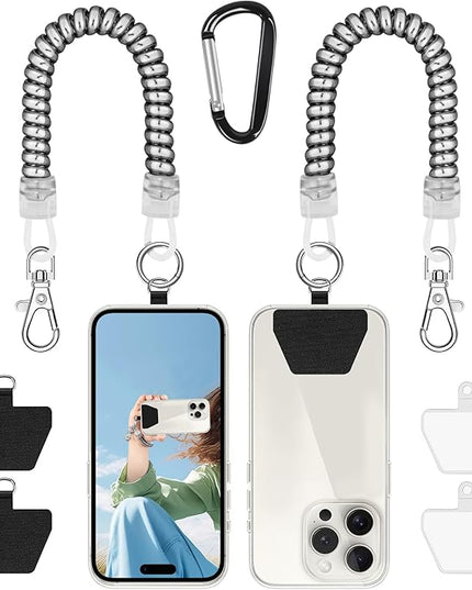 Doormoon 2* Phone Lanyard Tether with 4* Patch, iPhone Lanyard Anti Theft Phone Strap for Outdoor Hiking Climbing, Silver