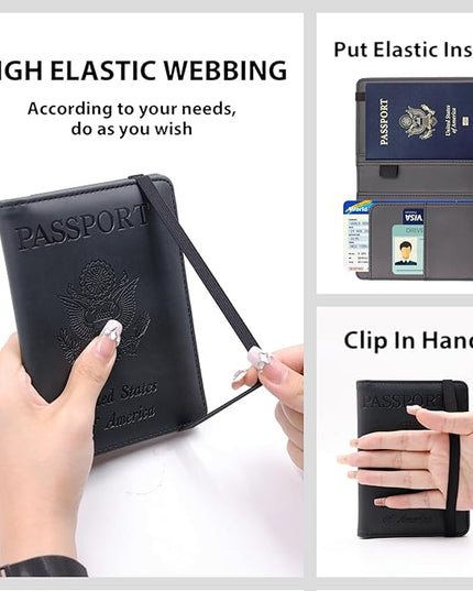 Melsbrinna Premium Leather Passport Holder Covers Case, Waterproof Rfid Blocking Travel Wallet Passport Holder with Pen Holder, Cute Passport Book for Women/Men