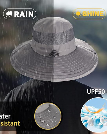Cooling Sun Hat for Men Women,Wide Brim Bucket Hat Foldable Boonie Hat for Fishing Hiking Garden Safari Beach