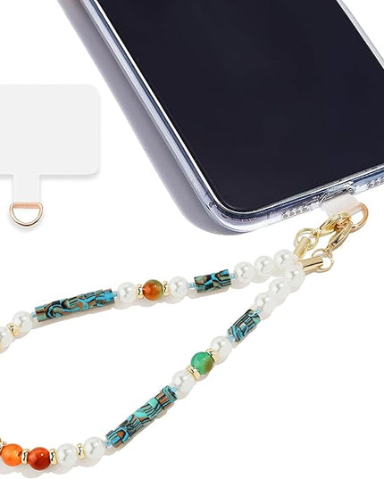 Marble Beaded Phone Wrist Strap,Detachable Phone Bracelet Strap with Tether Tab,Hands-Free Wristlet Strap (Light Green Peacock Agate)