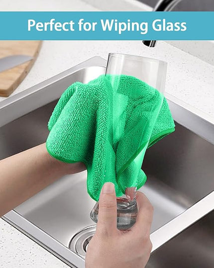 HOMEXCEL Green Microfiber Cleaning Cloth, 8 Pack Cleaning Towels for Kitchen, Lint Free, Scratch-Free, Highly Absorbent, and Reusable Cleaning Rags for House, Window and Glass, Cars, 11.5 X11.5 inch