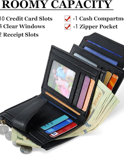 Airkit Small Wallet Women RFID Blocking Soft Leather Bifold Compact Card Holder Wallet for Women with Zipper Coin Pocket 4 ID Window