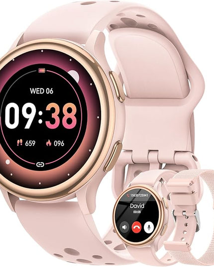 Smart Watches for Women(Answer/Make Calls), 1.27'' AMOLED Screen Activity Trackers with Heart Rate/Sleep/SpO2 Monitor, Smartwatch for iPhone/Samsung/Android, 120+ Sport Modes IP68 Fitness Watch Pink