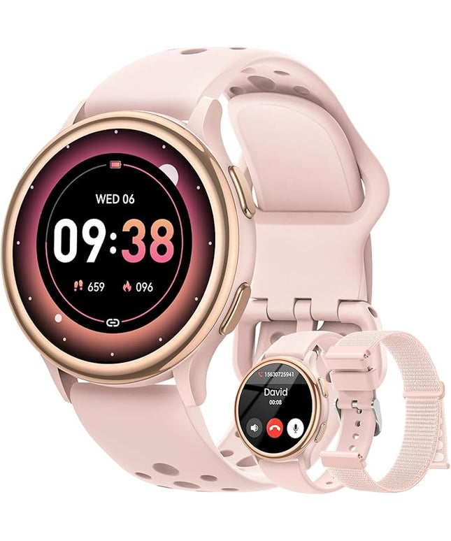 Smart Watches for Women(Answer/Make Calls), 1.27'' AMOLED Screen Activity Trackers with Heart Rate/Sleep/SpO2 Monitor, Smartwatch for iPhone/Samsung/Android, 120+ Sport Modes IP68 Fitness Watch Pink
