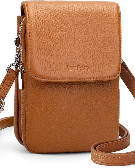 befen Genuine Leather Small Crossbody Bags for Women, Cell Phone Cross body Purse Bag with RFID Blocking Card Slots
