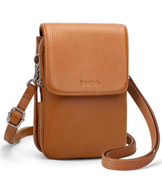 befen Genuine Leather Small Crossbody Bags for Women, Cell Phone Cross body Purse Bag with RFID Blocking Card Slots