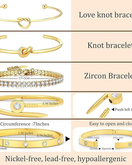 18 K Gold Plated Love Bangle Bracelet Stack Cuff Jewelry for Women Jewelry Set for Women Gift with Box