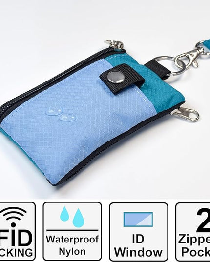 Minimalist RFID Blocking Small Wallet with ID Window,WaterResistant Zip Id Case Wallet with Lanyard Keychain for Cards,Cash,Travel,Women,Men