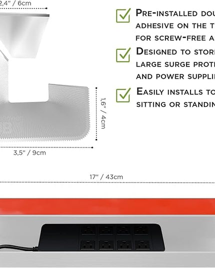 No-Screw Under Desk Cable Management Tray - Self-Adhesive Installation, Cord Management, Cable Tray, Under Desk Wire Organizer - White Single Tray