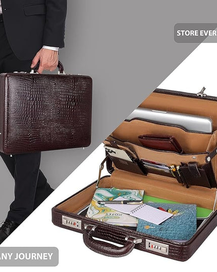 DA LV Full Grain Leather Briefcase for Men - Business Laptop Bag - Imported Handmade Leather Bag - Attache -Men Gifts