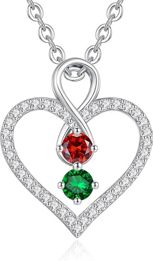 LOUISA SECRET Infinity Double Birthstone Necklace, 925 Sterling Silver Tiny Pendant Heart Necklace for Women Wife Her, Best Jewelry Gift Heart Jewelry Meaningful Gift for Valentine's Day, Christmas, Birthday Anniversary