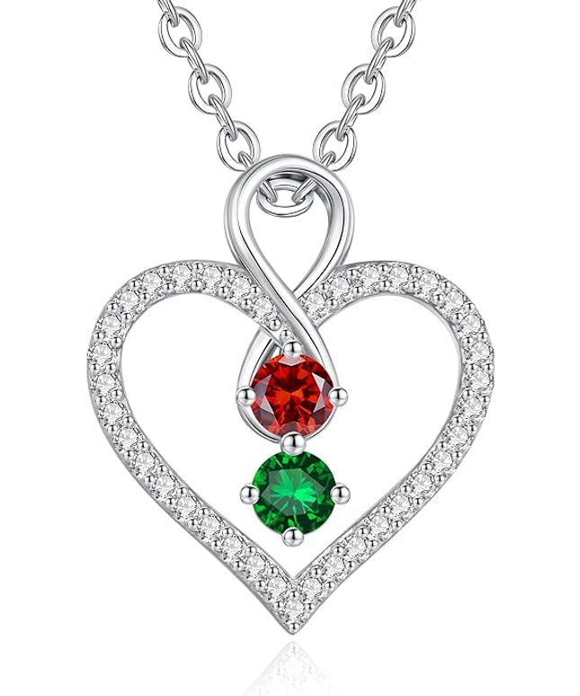 LOUISA SECRET Infinity Double Birthstone Necklace, 925 Sterling Silver Tiny Pendant Heart Necklace for Women Wife Her, Best Jewelry Gift Heart Jewelry Meaningful Gift for Valentine's Day, Christmas, Birthday Anniversary