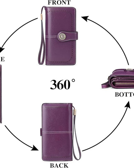 SENDEFN Wallets for Women Leather Credit Card Holder with RFID Blocking Large Capacity Wristlet | with RFID Blocking, Large Capacity, Wristlet, with RFID Blocking, Large Capacity, Wristlet