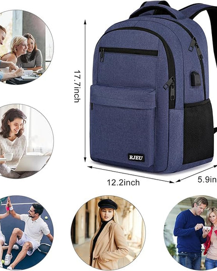 Laptop Backpack for Men Teens Boys, Water-Resistant 15.6 Inch College Bookbag with USB Charging Port, School Backpack for Students, Blue