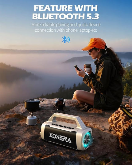 Speakers Bluetooth Wireless, 80W Peak Loud Outdoor Speaker with Bass, 20H Playtime, IPX6 Waterproof, TWS, BT5.3, Portable for Camping Hiking Boating Pool Beach, Desert Yellow