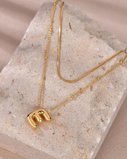LUCA SMITH Initial Necklaces for Women, Dainty Balloon Bubble Letter, Name Letter Alphabet Pendant Layered Choker Chain Jewelry Gift