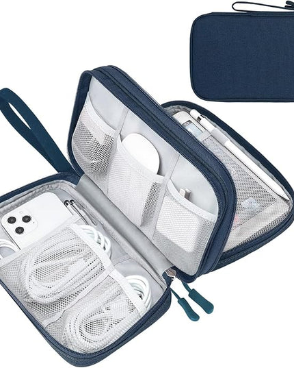 FYY Electronic Organizer, Large Travel Cable Organizer Bag Pouch Electronic Accessories Carry Case Portable Waterproof Double Layers All-in-One Storage Bag for Cable, Cord, Charger, Phone, Navy