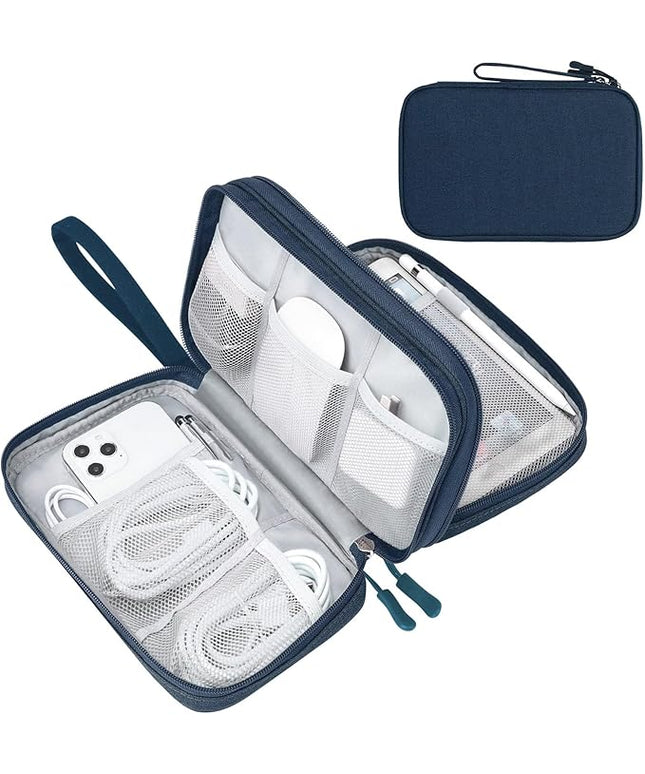 FYY Electronic Organizer, Large Travel Cable Organizer Bag Pouch Electronic Accessories Carry Case Portable Waterproof Double Layers All-in-One Storage Bag for Cable, Cord, Charger, Phone, Navy