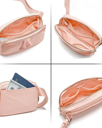 Gitus 6 7 8 9 10 Year Old Girl Gifts Belt Bag Fanny Pack Crossbody Bags with Initial Letter Patch Things for Teen Girls Easter Gifts for Girls Travel Essentials（Coral Pink-A）