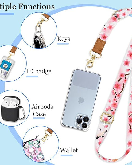 Cell Phone Lanyard Crossbody with Wrist Strap, Flower Lanyards for around the Neck Wristlet Adjustable Strap Spring Cute for Keys Case ID Badges Phone Accessories