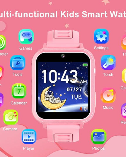 Smart Watch for Kids, Toddler Watch Toys with 39 Games Camera Video Recorder Music Alarm Calculator Calendar Stopwatch Flashlight Pedometer Birthday Gift Toys for 3-12 Year Old Boys and Girls (Pink)